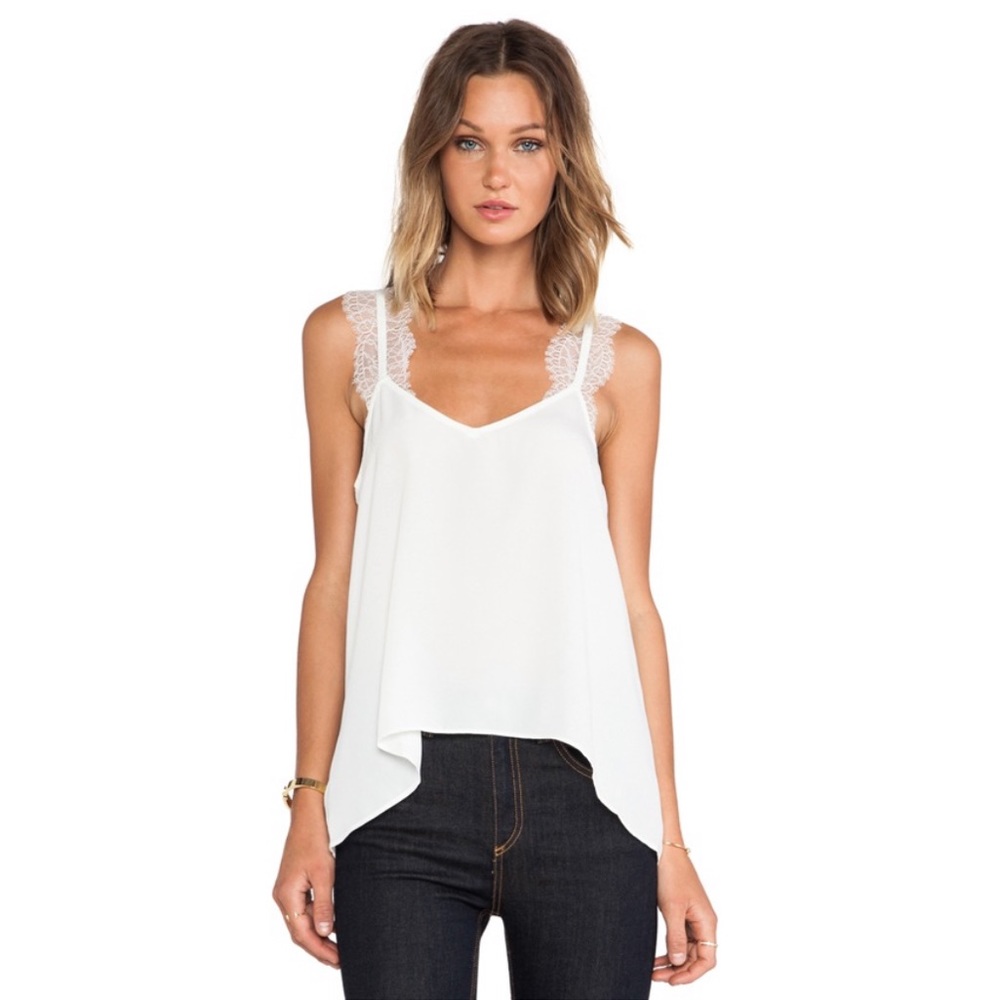 BCBGeneration Lace Trim Tank in off white